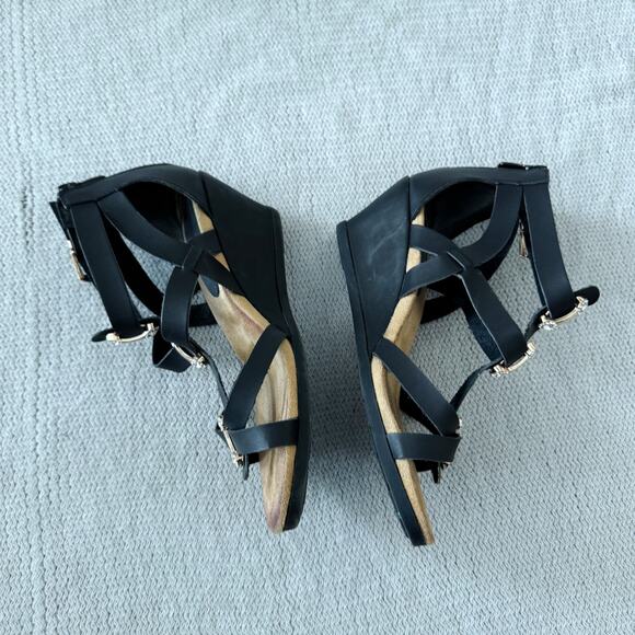 Black Rhinestone Detail Strappy Wedge Sandal - Size 8 - Picture 4 of 8